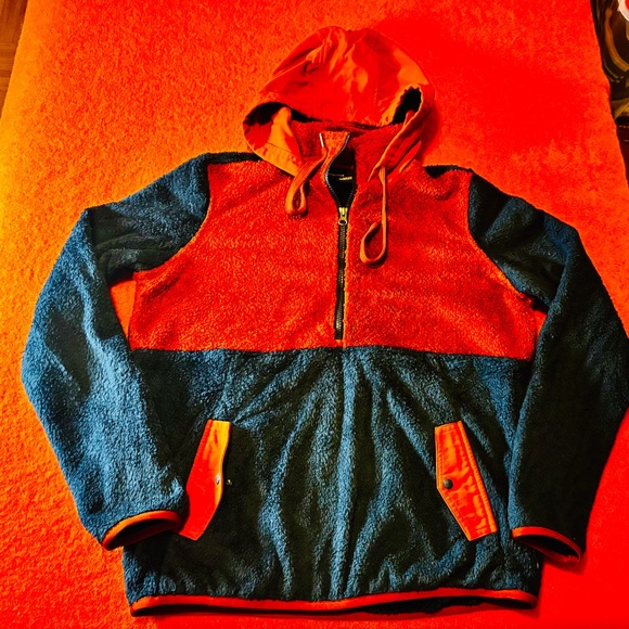 Marmot blue and orange fleece half zip hood jacket sweater EUC - Picture 1 of 10